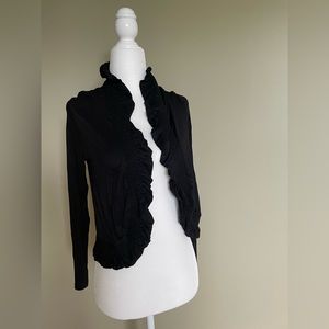 NWT!  Jersey Knit Open Ruffle Crop Wrap Cardigan  Black (xs)